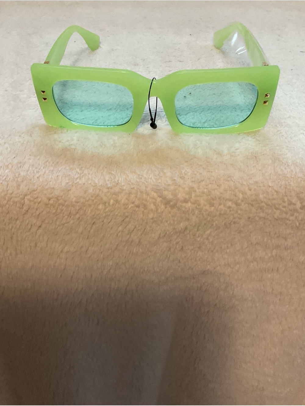 Neon Green Square Frame Sunglasses with Blue Lenses